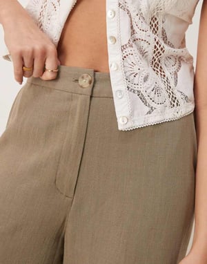 ASOS DESIGN relaxed straight leg trousers with linen in khaki