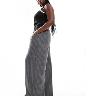 ASOS DESIGN Curve relaxed straight leg trousers with 5 pocket detail in grey stripe
