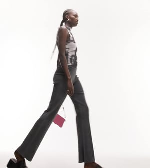 Topshop Tall acid wash rib straight leg trouser in charcoal