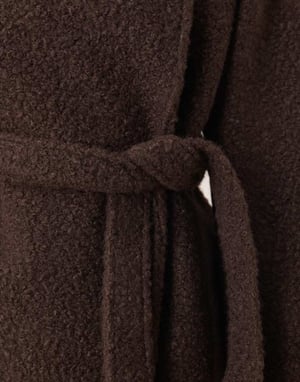 Gina Tricot belted wrap midi coat with funnel neck in brown