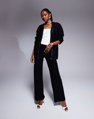 Kaiia cable knit zip through hoodie co-ord in black