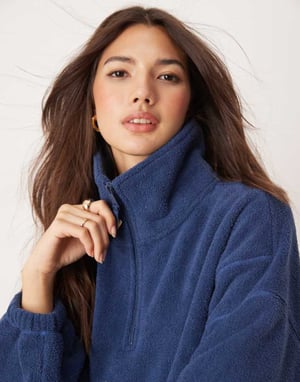 ASOS DESIGN lounge microfleece zip collar sweat in dark blue