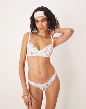 For Love & Lemons Thats Amore underwire bra co-ord in white floral print