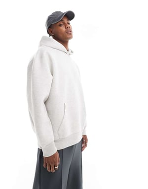ASOS DESIGN tyngd oversized hoodie i scuba-liknande tyg i gråmelerad - VIT