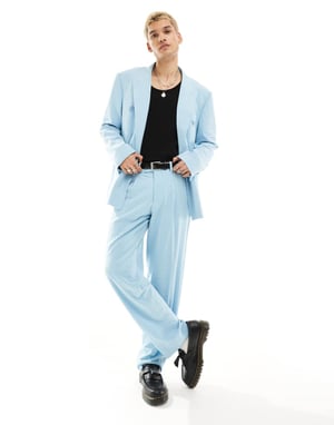 Viggo zidan printed oversized suit trousers in baby blue