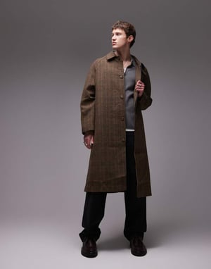 Topman wool check car coat in brown