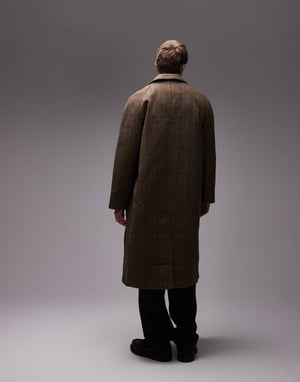 Topman wool check car coat in brown