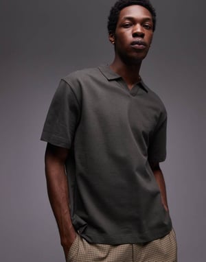 Topman heavyweight crop fit revere polo in khaki