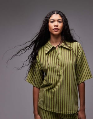 Topshop stripe towelling boxy polo co-ord in green