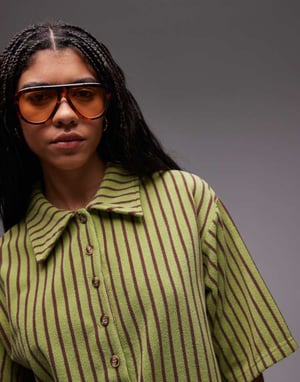 Topshop stripe towelling boxy polo co-ord in green