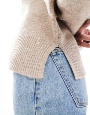 Pieces round neck jumper in stone