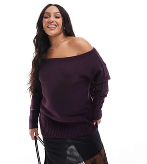 Yours off shoulder bardot jumper in burgundy