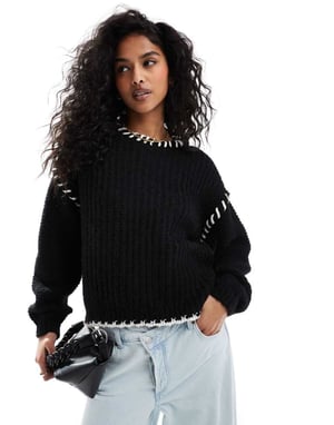 ONLY contrast stitch jumper in black