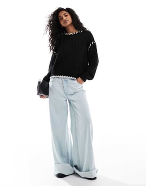 ONLY contrast stitch jumper in black