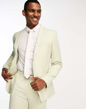 ASOS DESIGN super skinny kostymjacka i linne i hundtandsmönster i grön