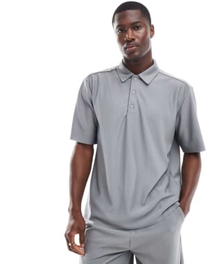 ONLY & SONS överdimensionerad plisserad polo i grått