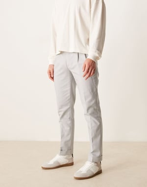 ASOS DESIGN smart slim fit bomullschino byxor i ljusgrå