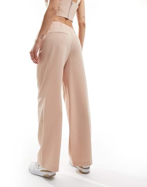 Miss Selfridge skräddarsydd byxa med vida ben och elastisk midja i rosa randigt matchande set