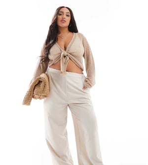 ASOS DESIGN Curve skräddarsydda vida byxor i stenfärg