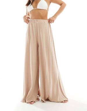 ASOS DESIGN Petite jersey palazzo strandbyxa i beige