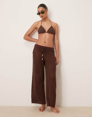 Abercrombie & Fitch swim sheer knitted trouser in brown