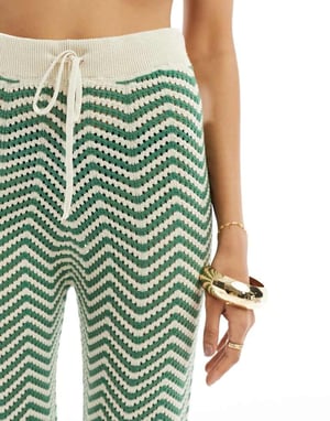 ASOS DESIGN stickad strandbyxa co-ord i grönrandig