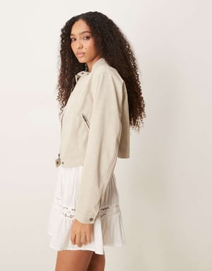 Gina Tricot faux suede short jacket in light beige