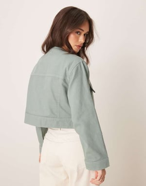 ASOS DESIGN twill collarless jacket in green
