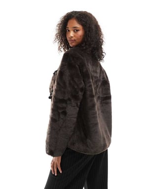 Vero Moda faux fur jacket with toggle fastening in chocolate brown
