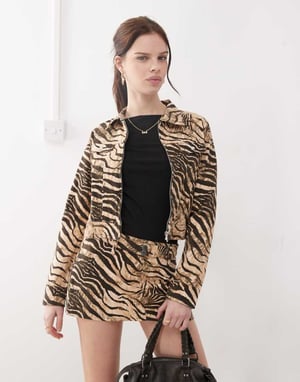 Motel hoshi wild animal jacket co-ord in cream and brown