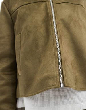 ASOS DESIGN faux suede top collar jacket in olive