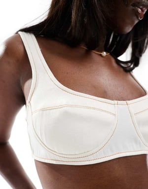 Missyempire denim bralette-top-set i vitt