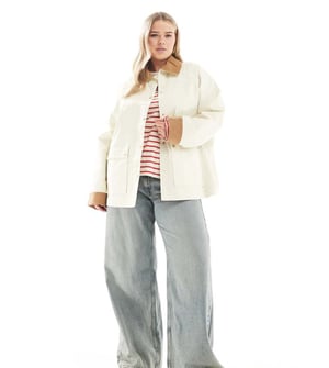 ASOS DESIGN Curve cord top collar waxed jacket in stone