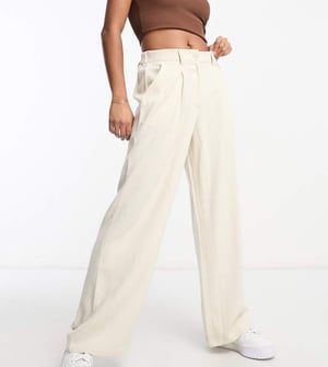 ASOS DESIGN Petite vida byxor med vid ben och linne i sten