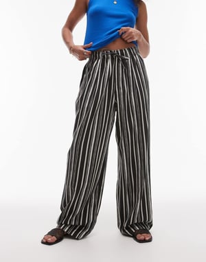 Topshop linen balloon trouser in mono painted stripe