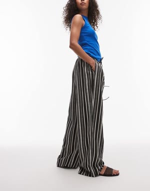 Topshop linen balloon trouser in mono painted stripe