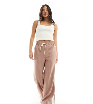 ASOS DESIGN Petite pull on trousers with contrast panel in mink stripe