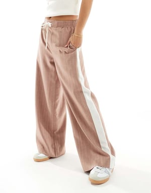 ASOS DESIGN Petite pull on trousers with contrast panel in mink stripe