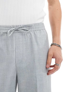 ASOS DESIGN smarta vida byxor med resår i ljusgrå melange