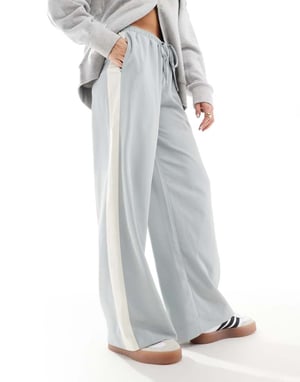 ASOS DESIGN pull on trousers with contrast panel in light blue