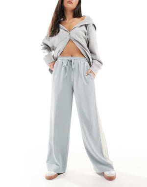 ASOS DESIGN pull on trousers with contrast panel in light blue