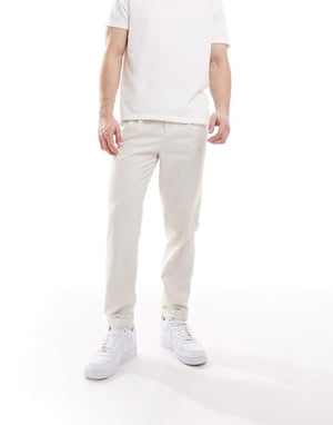 ASOS DESIGN smart tapered passform byxor i ecru mikrotextur