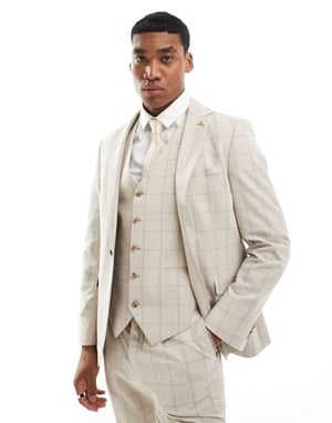 Shelby and Sons wainwright slim suit jacket in stone with windowpane check