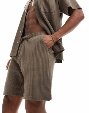 Selected Homme koord waffle shorts i brunt