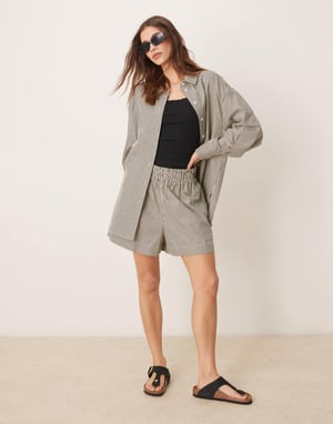 ASOS DESIGN relaxed shirt co-ord in mono stripe