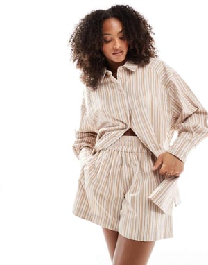 ASOS DESIGN A-line pull on short co-ord in brown stripe