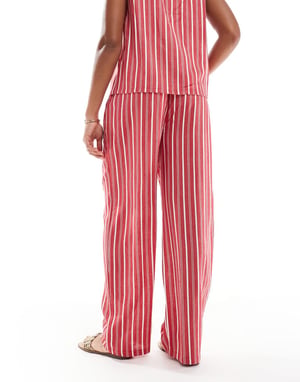 ASOS DESIGN linen look pull on trouser co-ord in red stripe