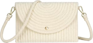 Ladies Minimalist Envelope Crossbody Bag, Woven Straw Clutch Bag in White
