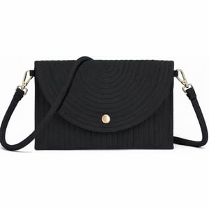 Ladies Minimalist Envelope Crossbody Bag, Woven Straw Clutch Bag in Black