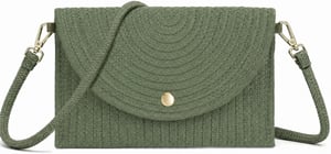 Ladies Minimalist Envelope Crossbody Bag, Woven Straw Clutch Bag in Green